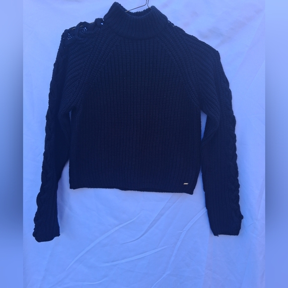 Black Turtleneck Sweater with Button Detail - Picture 1 of 9